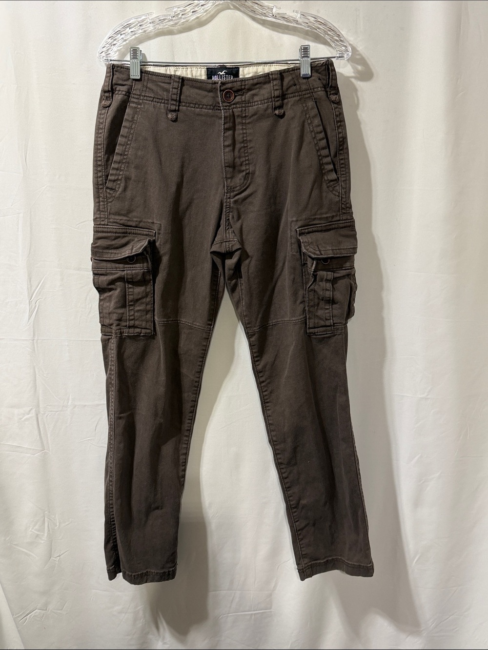 Hollister Men's Dark Brown Cargo Pants with Utility Pockets